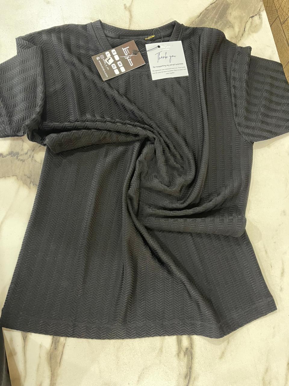 Black Textured crew Neck Tee