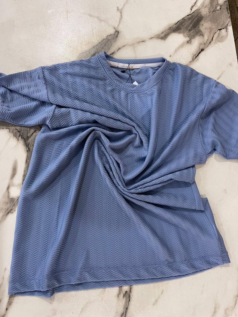 Sky Blue Textured Crew Neck Tee